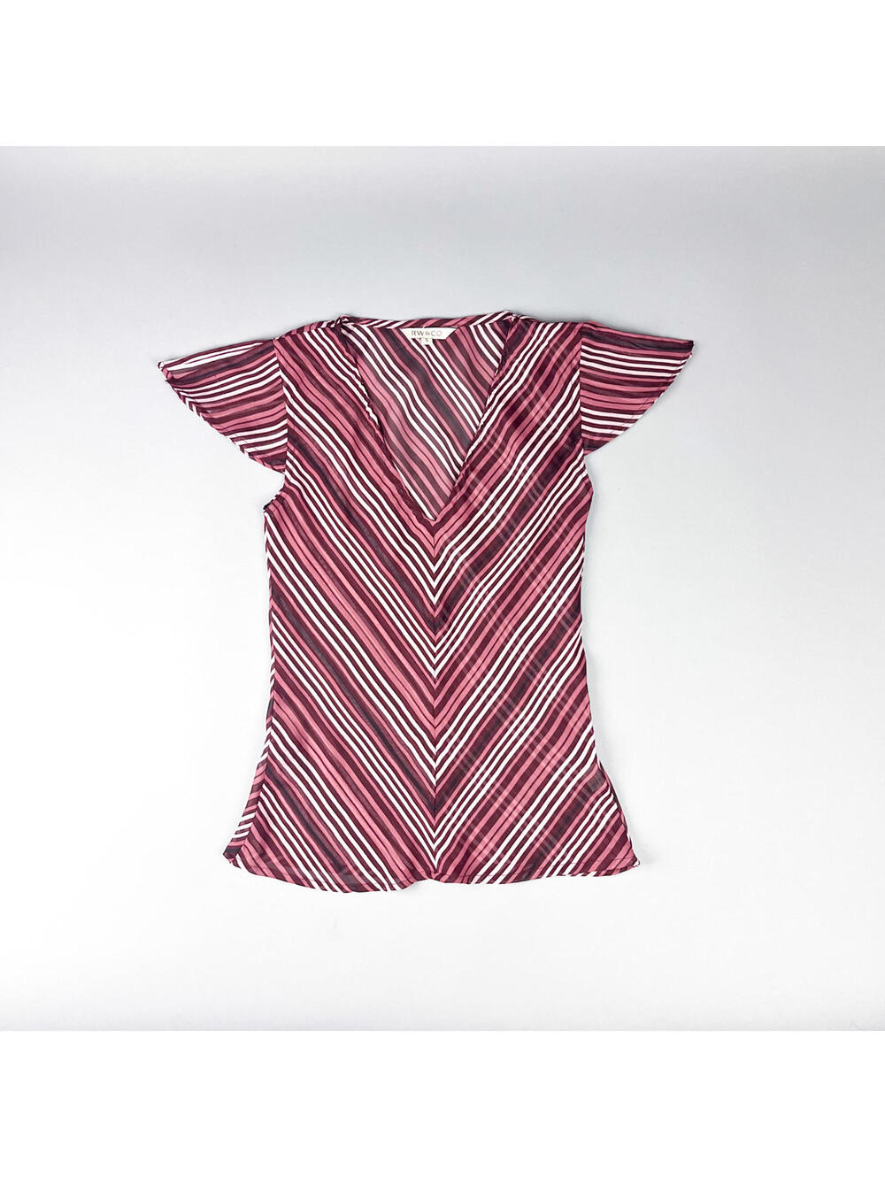 Y2K Chevron Striped V-Neck Flutter Sleeve Bias Cut Sheer Top